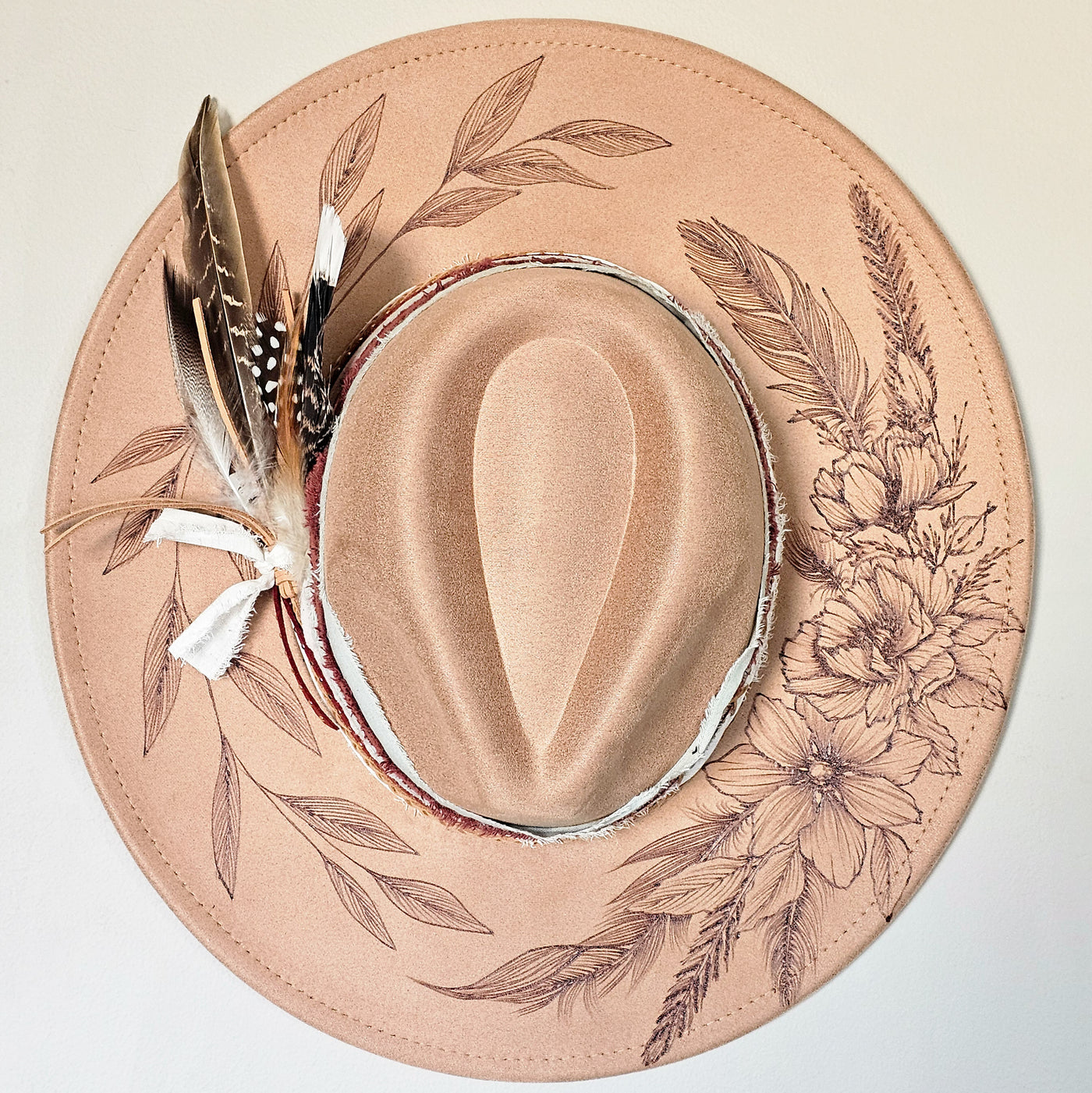 Autumn is Calling || Tan Suede Burned Wide Brim Hat