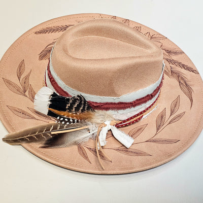 Autumn is Calling || Tan Suede Burned Wide Brim Hat