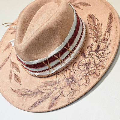 Autumn is Calling || Tan Suede Burned Wide Brim Hat