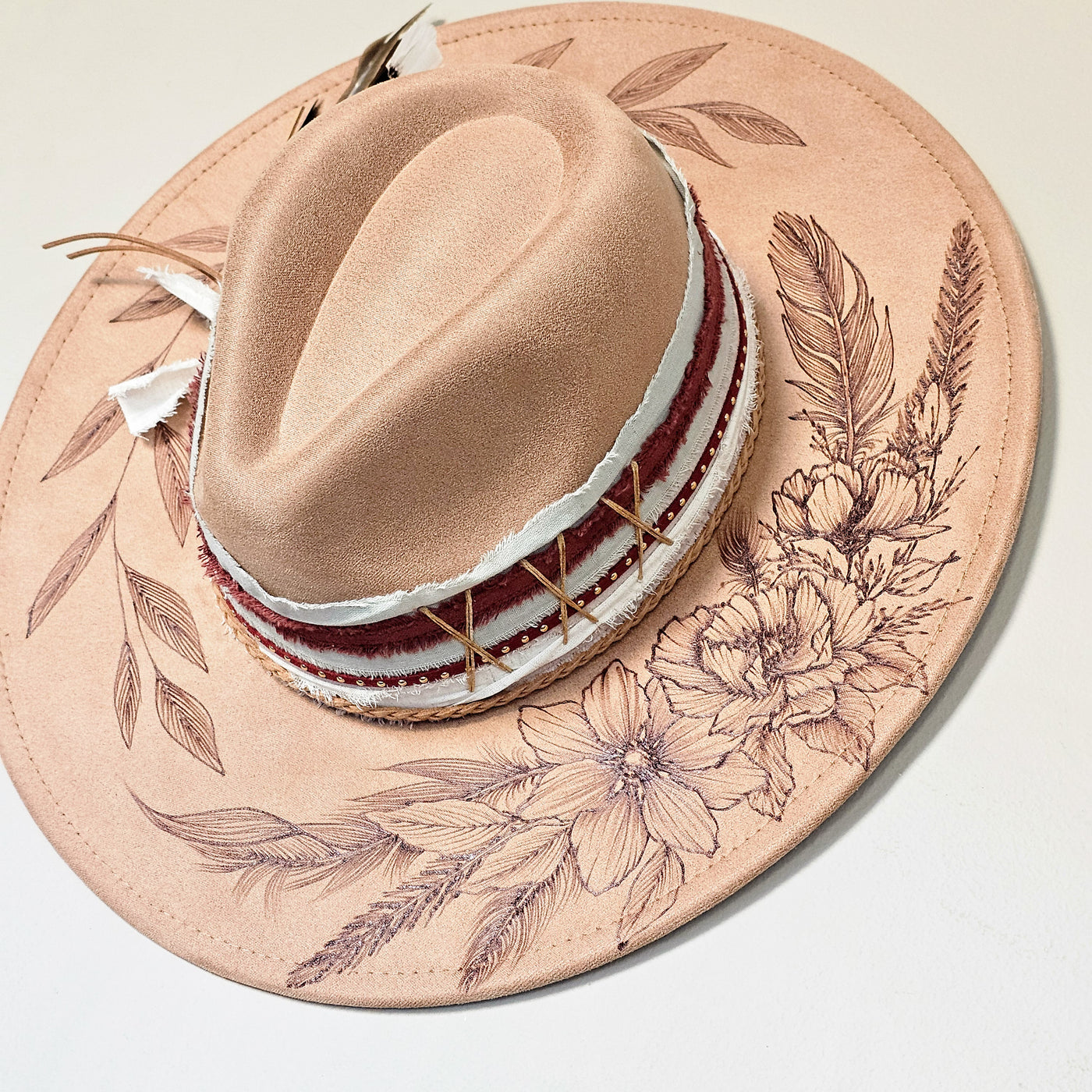 Autumn is Calling || Tan Suede Burned Wide Brim Hat