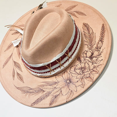 Autumn is Calling || Tan Suede Burned Wide Brim Hat