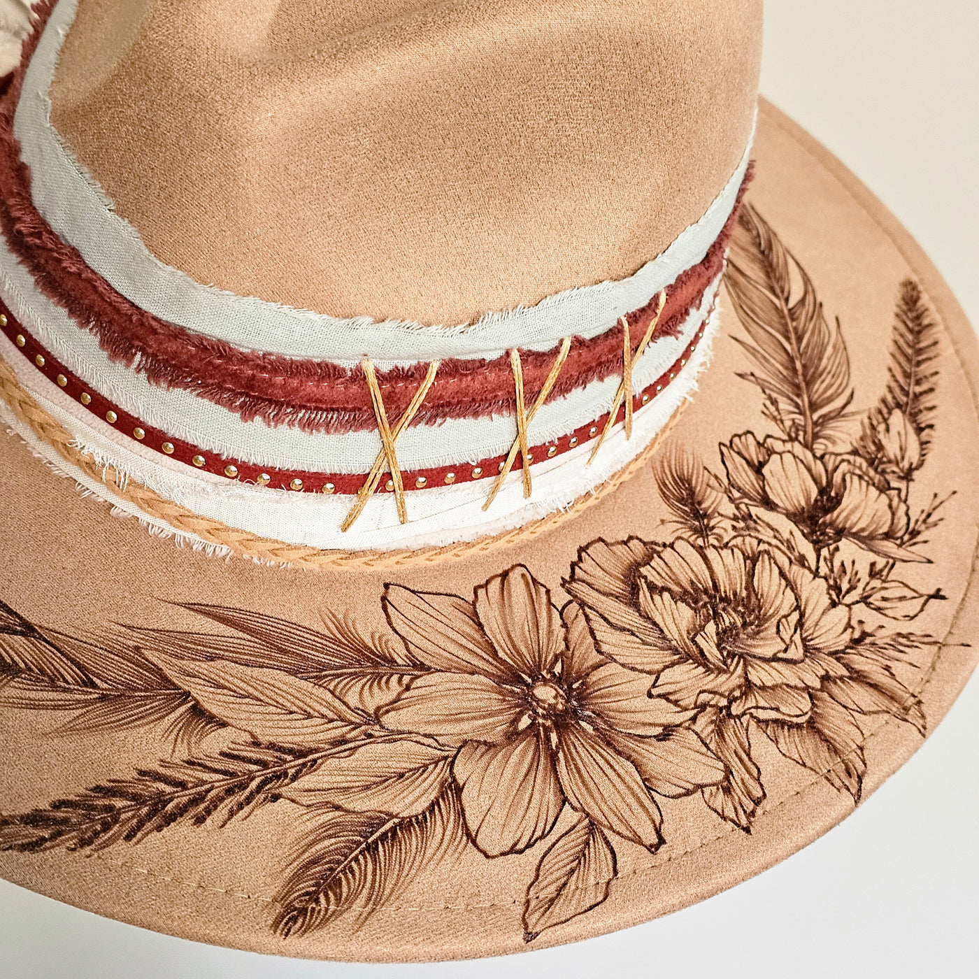 Autumn is Calling || Tan Suede Burned Wide Brim Hat