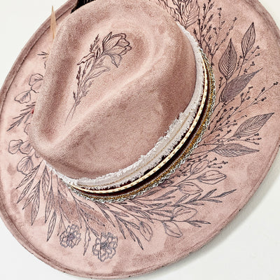 Floral Blint |M| Taupe Green Suede Burned Stiff Wide Brim Hat