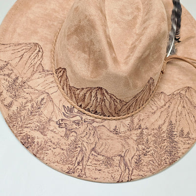 Moose Mountain || Light Tan Suede Burned Wide Brim Hat