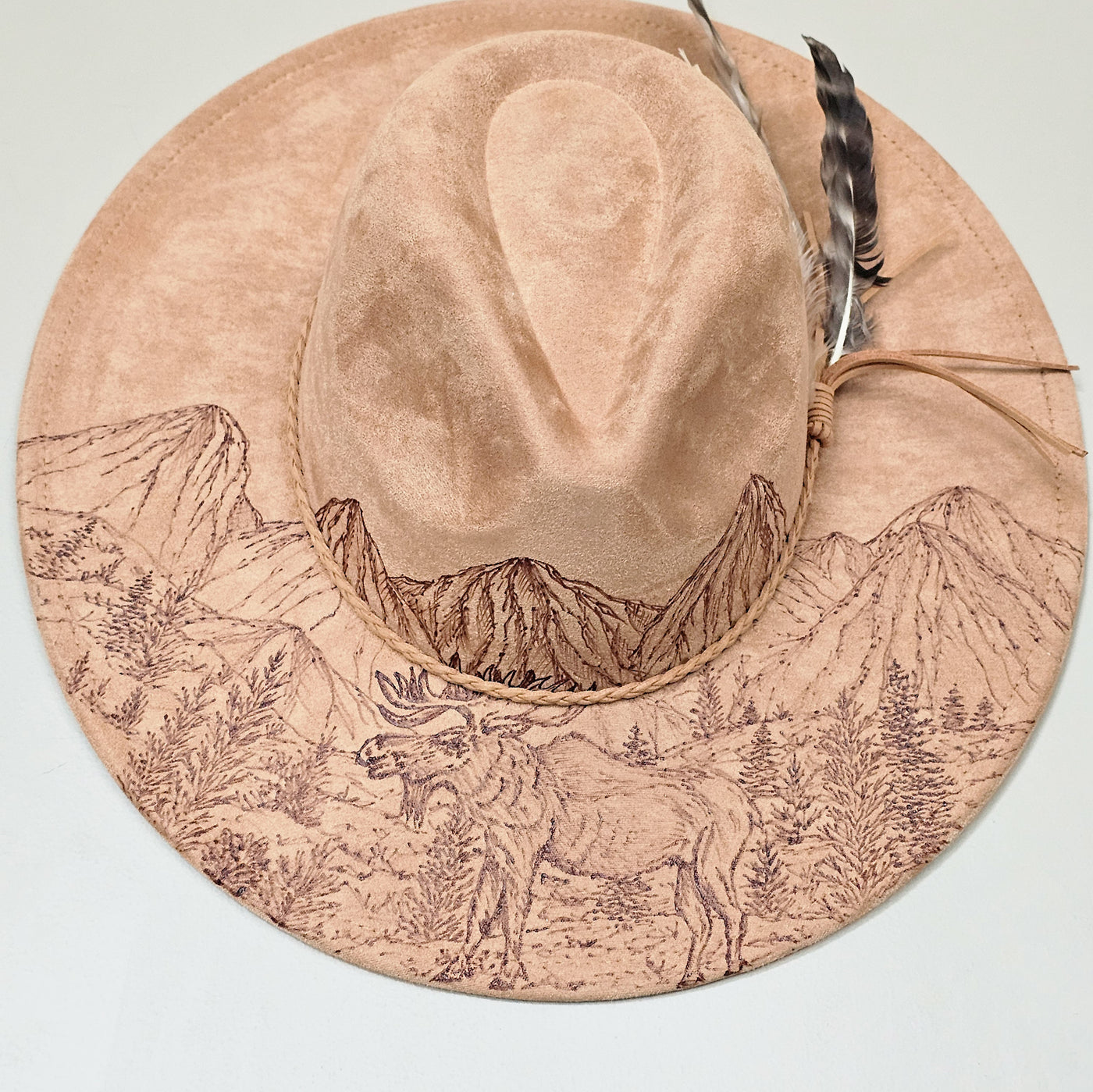 Moose Mountain || Light Tan Suede Burned Wide Brim Hat