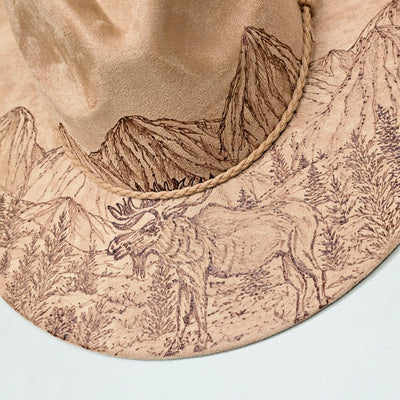 Moose Mountain || Light Tan Suede Burned Wide Brim Hat