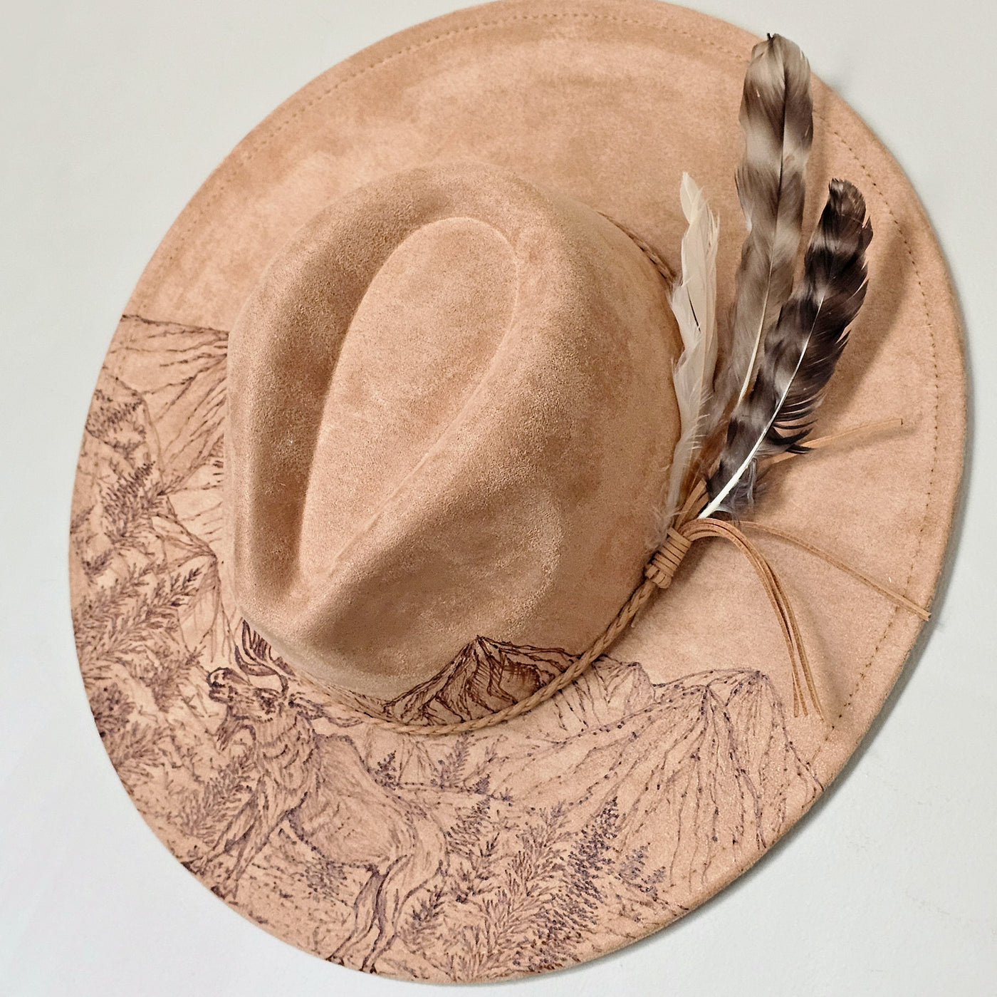 Moose Mountain || Light Tan Suede Burned Wide Brim Hat