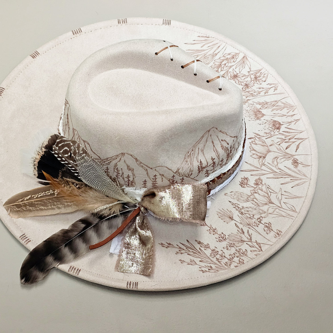 Wildflower Mountain || Ivory Suede Burned Wide Brim Hat