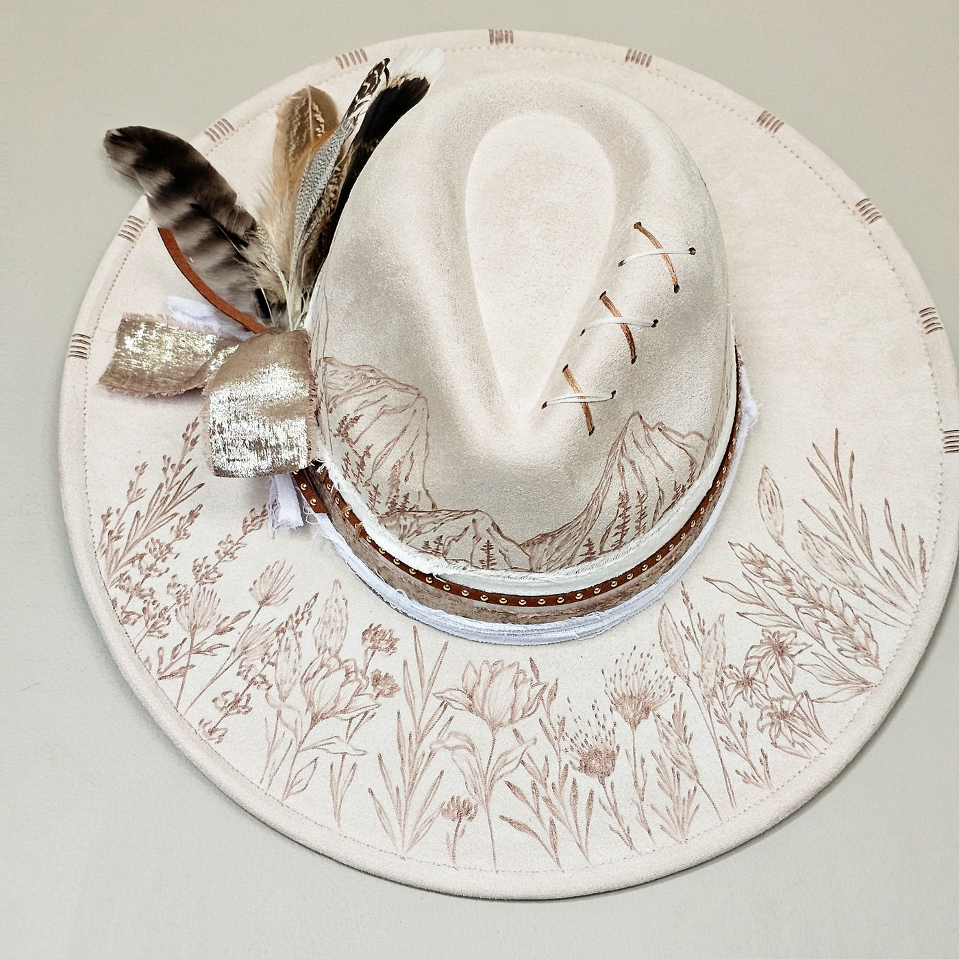 Wildflower Mountain || Ivory Suede Burned Wide Brim Hat