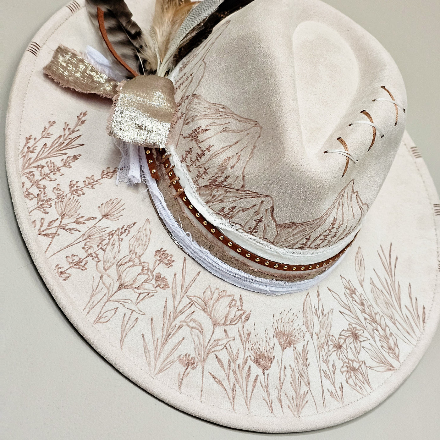 Wildflower Mountain || Ivory Suede Burned Wide Brim Hat