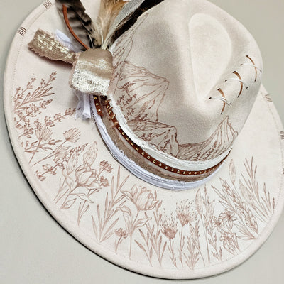 Wildflower Mountain || Ivory Suede Burned Wide Brim Hat