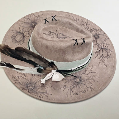 Concert Ready || Taupe Suede Burned Wide Brim Hat