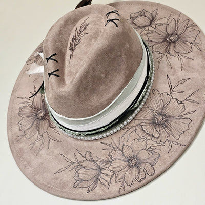 Concert Ready || Taupe Suede Burned Wide Brim Hat