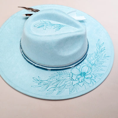 That's My Girl || Light Aqua Suede Burned Wide Brim Hat