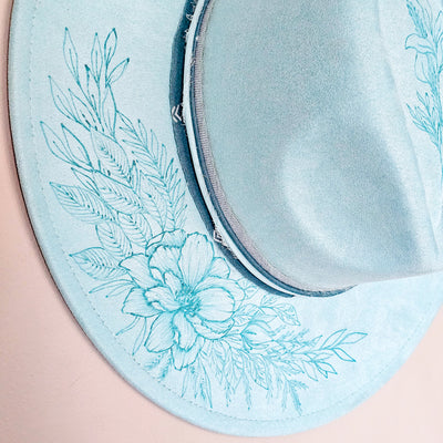 That's My Girl || Light Aqua Suede Burned Wide Brim Hat