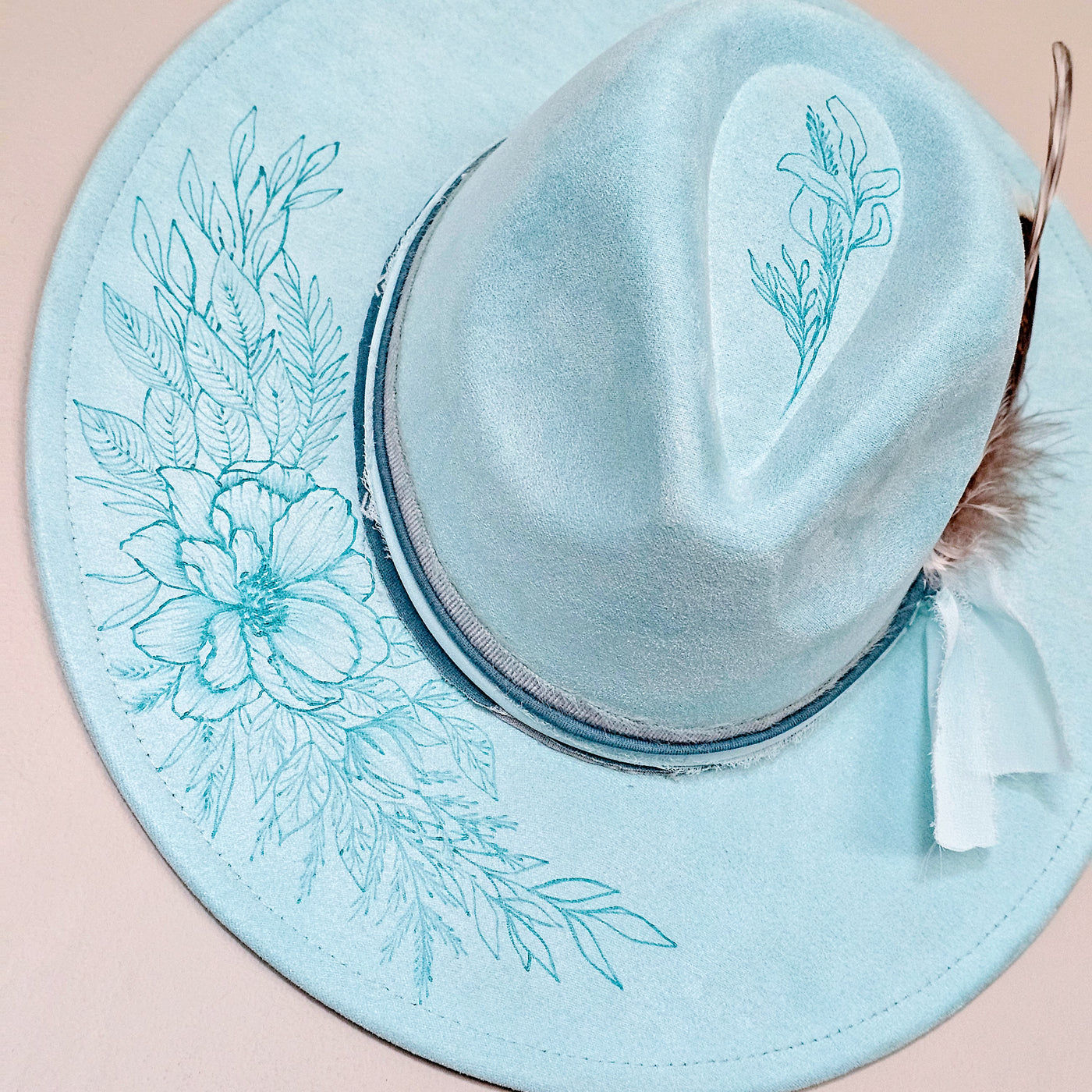 That's My Girl || Light Aqua Suede Burned Wide Brim Hat