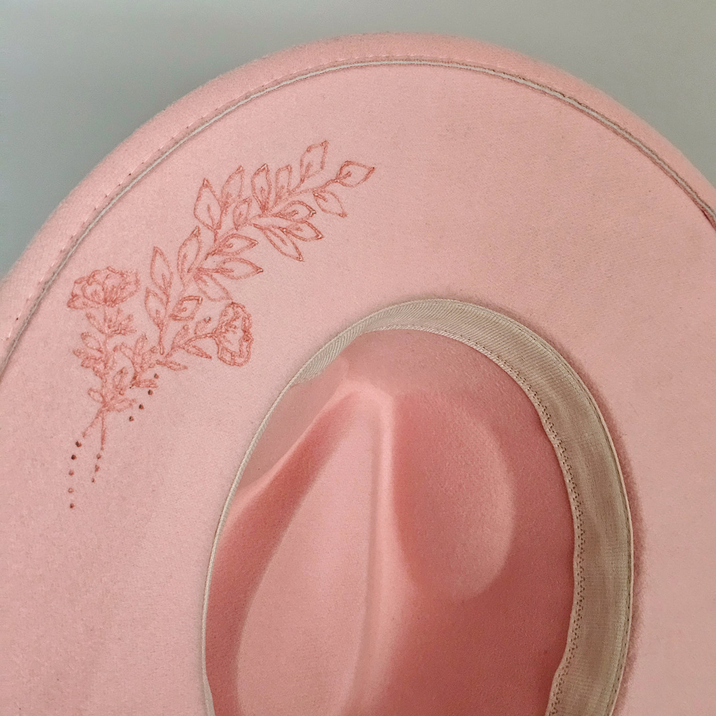 Mountain Princess || Light Pink Felt Freehand Burned Wide Brim Hat