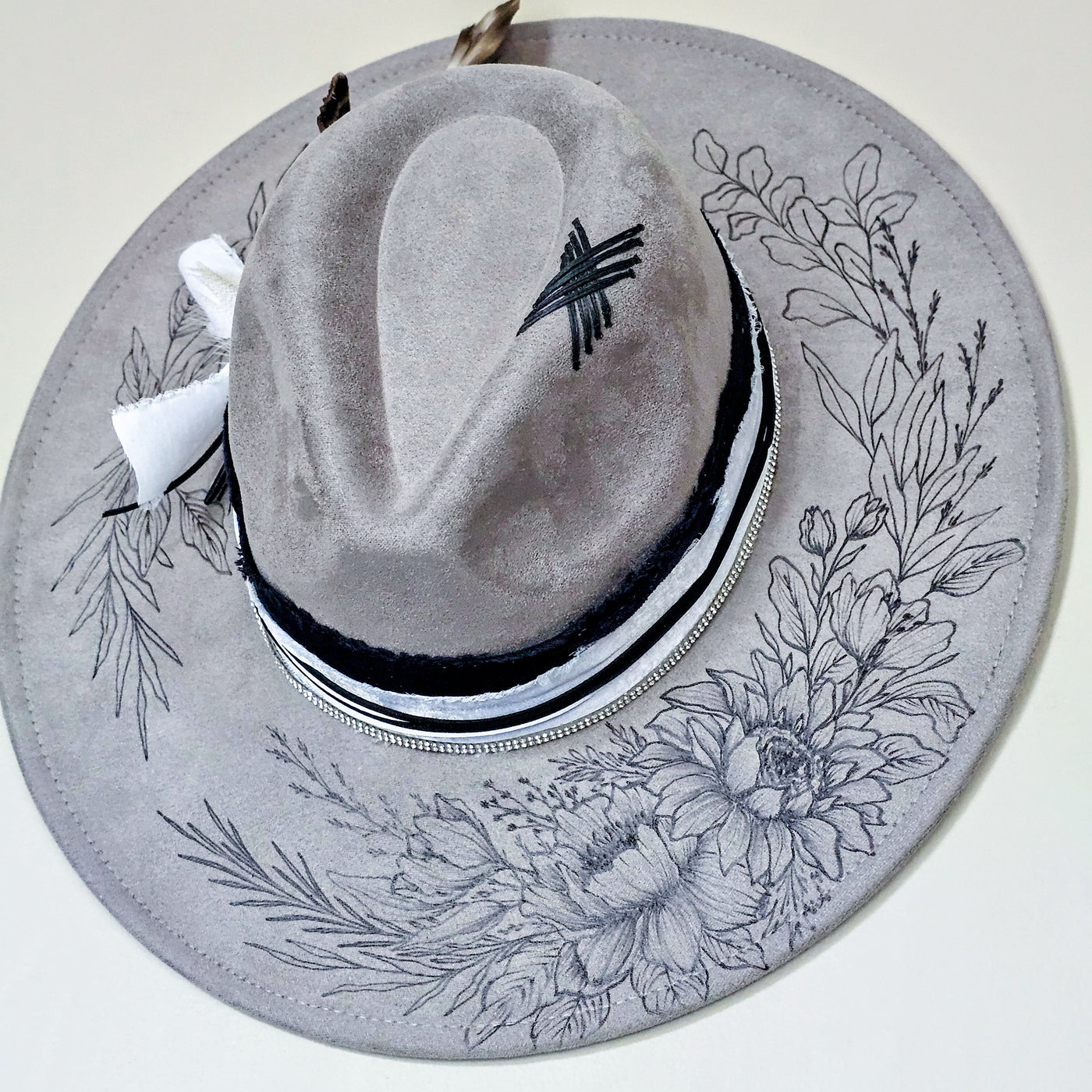 All in the Details || Gray Suede Burned Wide Brim Hat