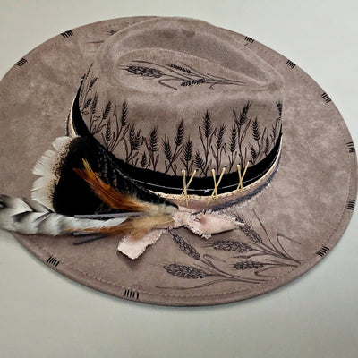 Wheat Country || Taupe Suede Burned Wide Brim Hat