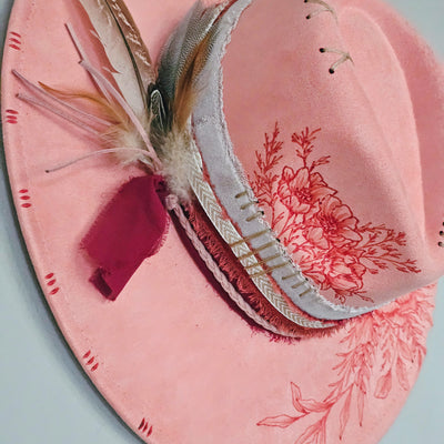 Beauty Queen || Peach Pink Suede Freehand Burned Wide Brim Hat