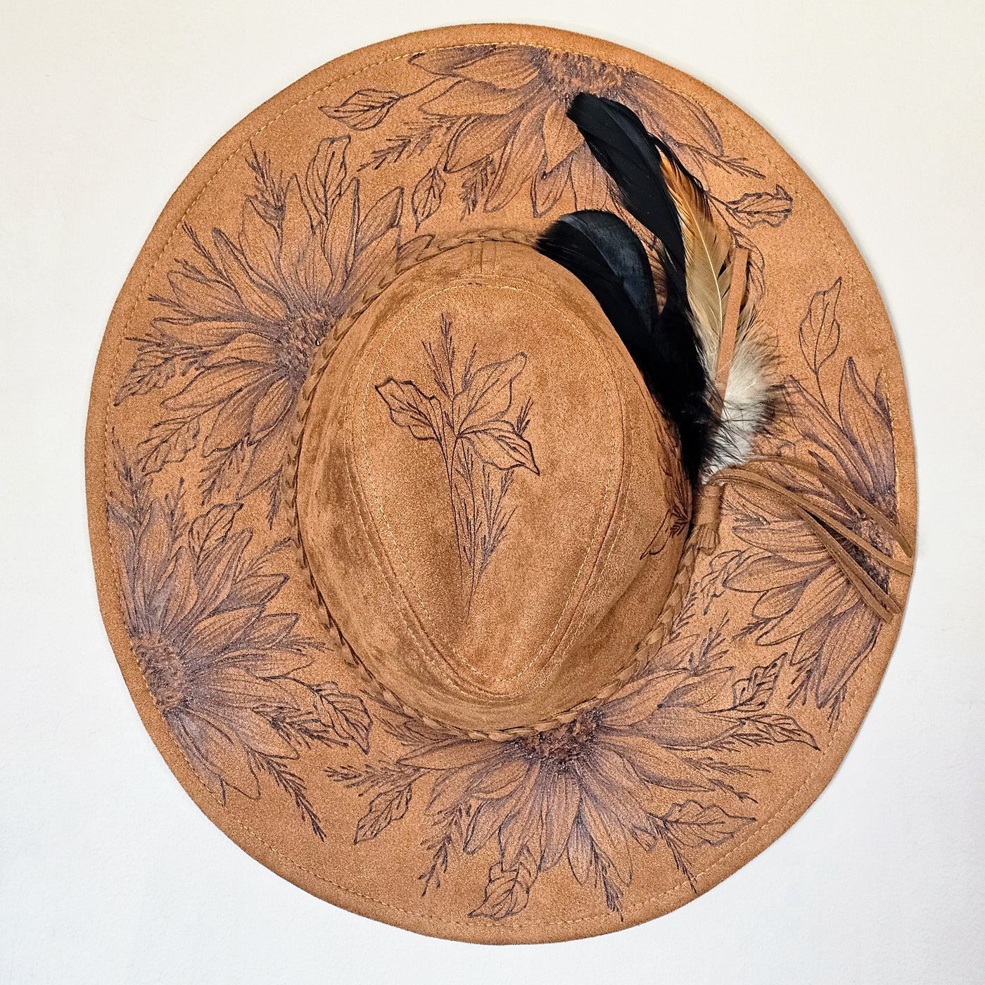 Look Towards the Sun || Camel Suede Burned Wide Brim Floppy Hat