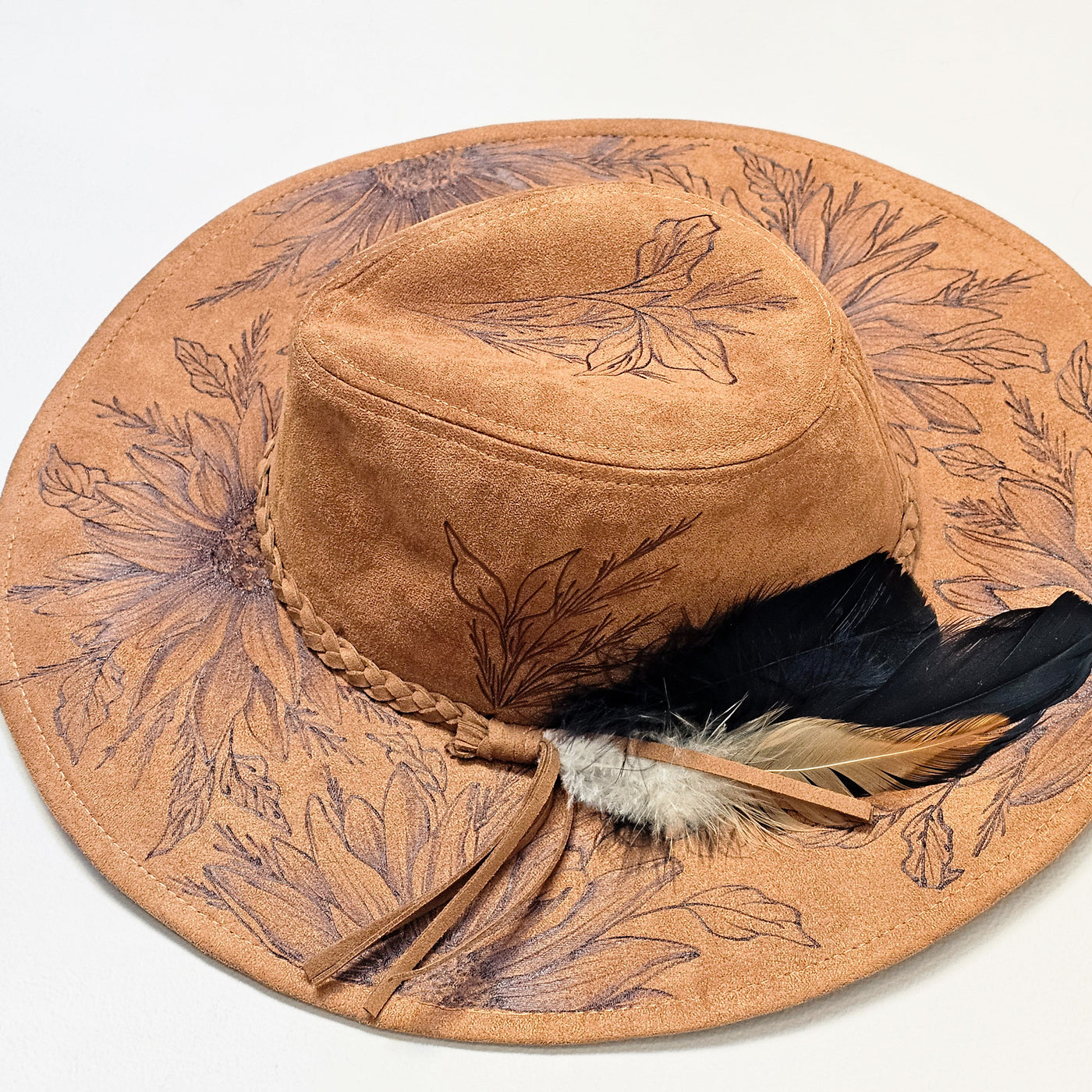 Look Towards the Sun || Camel Suede Burned Wide Brim Floppy Hat