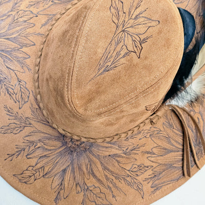 Look Towards the Sun || Camel Suede Burned Wide Brim Floppy Hat