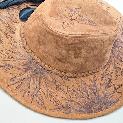 Look Towards the Sun || Camel Suede Burned Wide Brim Floppy Hat