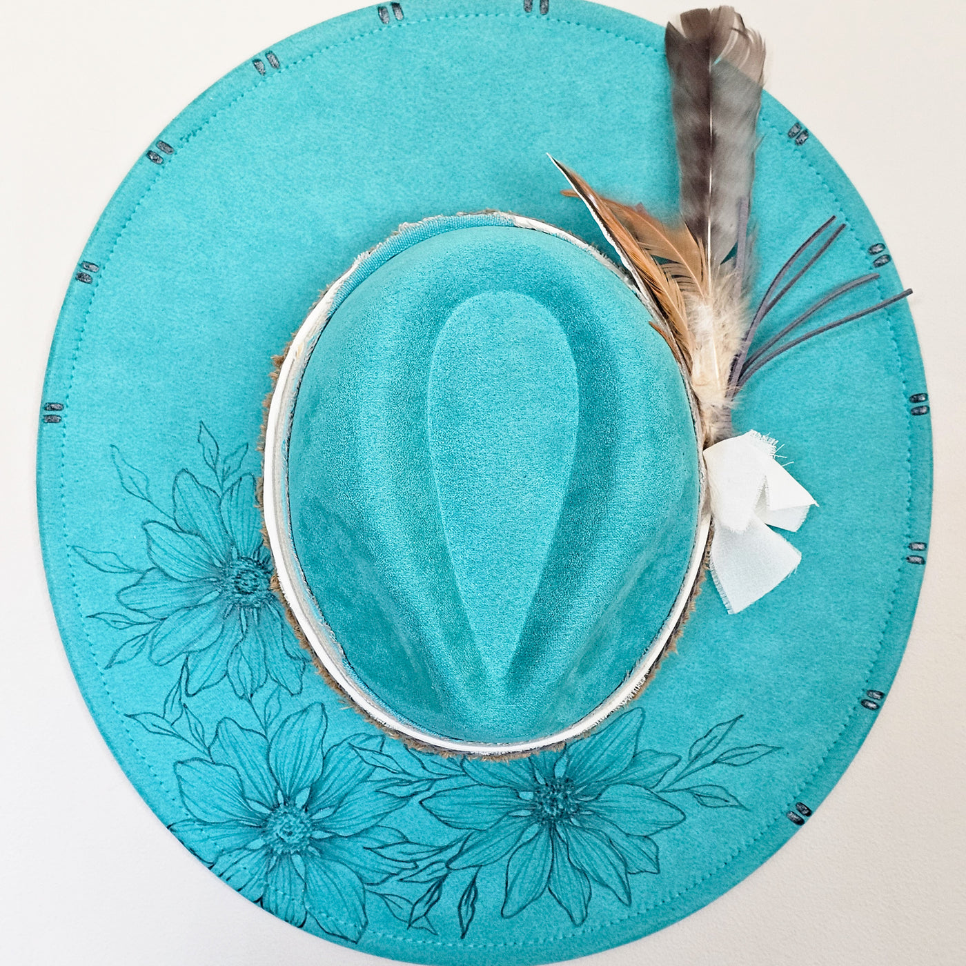 Let's Go Somewhere || Turquoise/Teal Suede Burned Wide Brim Hat