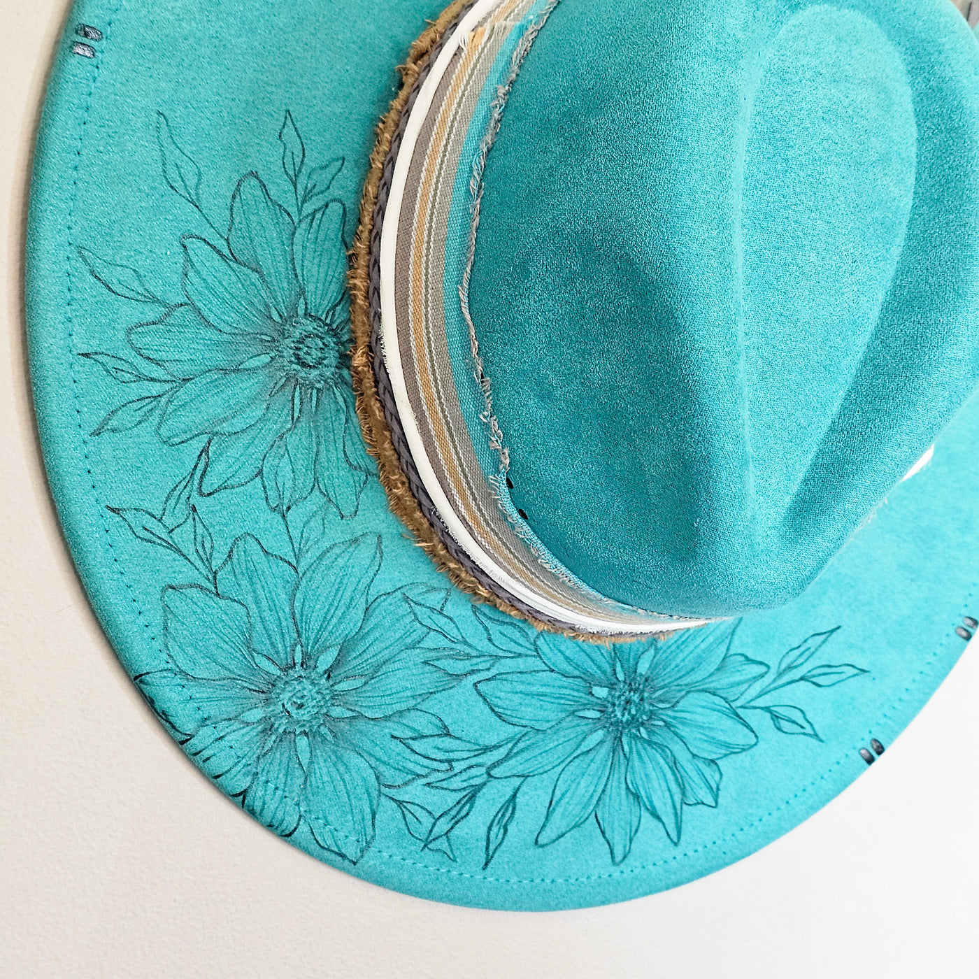 Let's Go Somewhere || Turquoise/Teal Suede Burned Wide Brim Hat