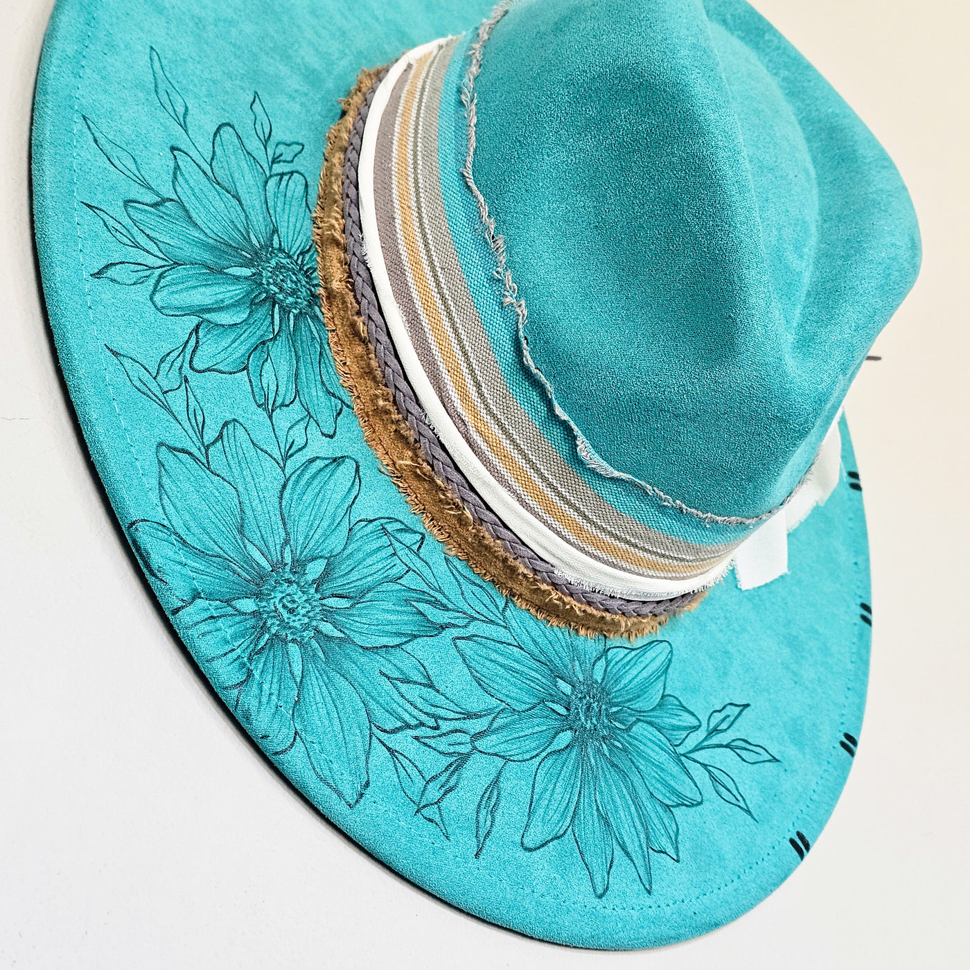 Let's Go Somewhere || Turquoise/Teal Suede Burned Wide Brim Hat