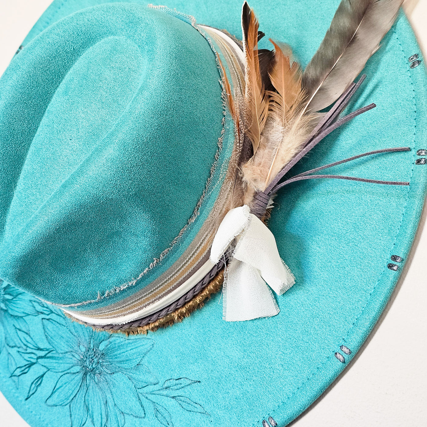 Let's Go Somewhere || Turquoise/Teal Suede Burned Wide Brim Hat