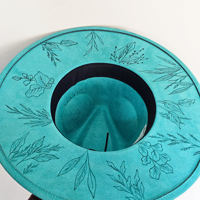 Let's Go Somewhere || Turquoise/Teal Suede Burned Wide Brim Hat