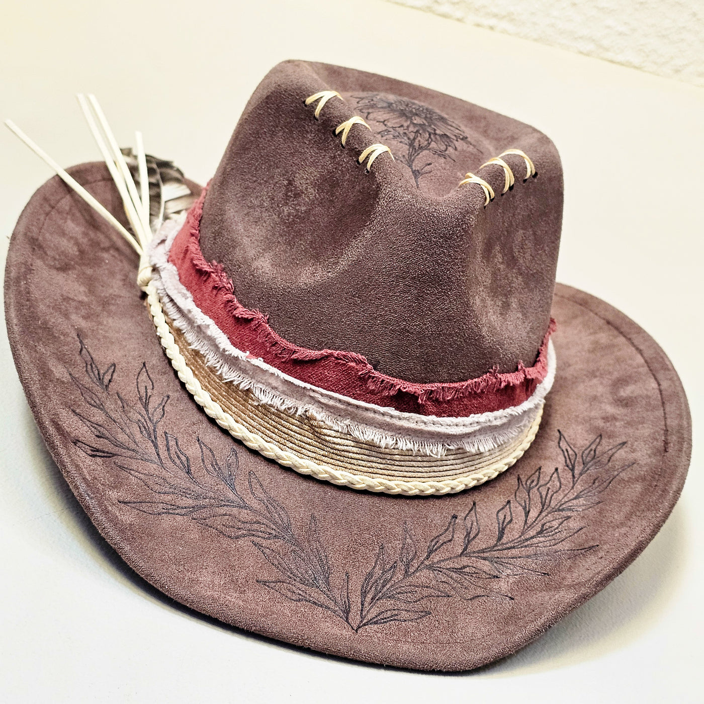 Country Girl || Taupe Burned Skinny Brim Cowboy Style Hat