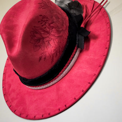 Ruby Red || Red Burned Skinny Brim Hat