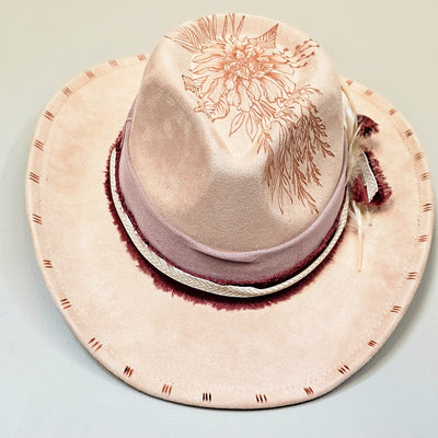 Country Glam || Peachy Pink Burned Skinny Brim Cowboy Style Hat