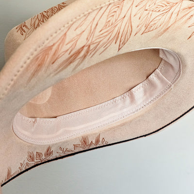 Country Glam || Peachy Pink Burned Skinny Brim Cowboy Style Hat