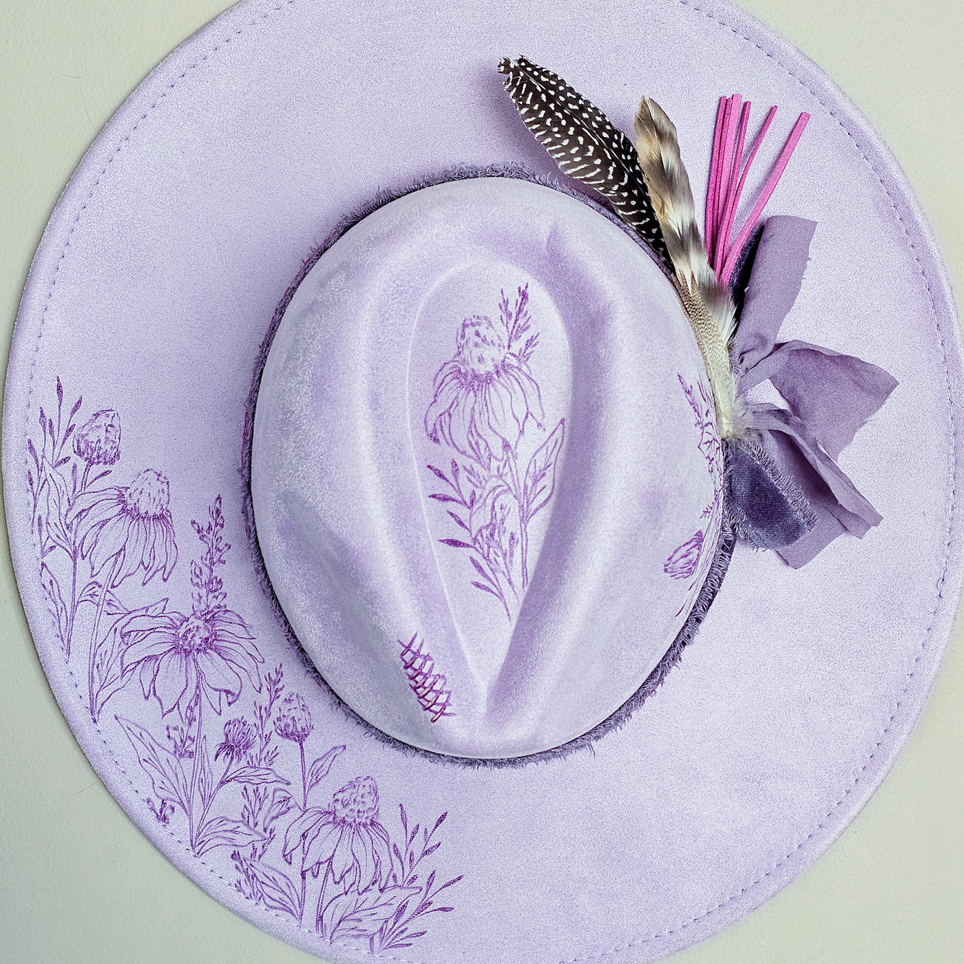 Whimsy || Light Purple Suede Burned Wide Brim Hat