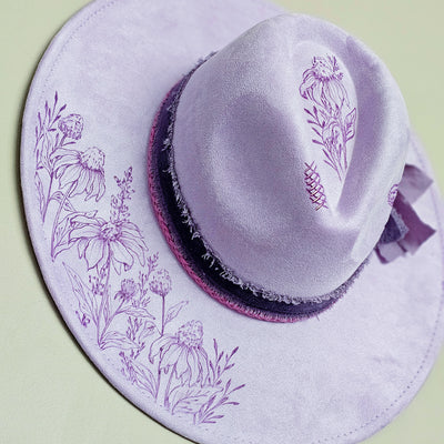 Whimsy || Light Purple Suede Burned Wide Brim Hat