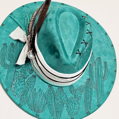 Southwest || True Green Green Suede Burned Wide Brim Hat