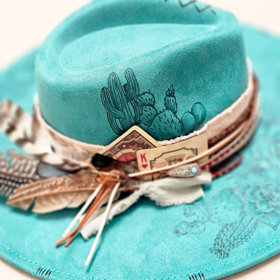 Not a Hugger || Turquoise/Teal Suede Burned Wide Brim Hat