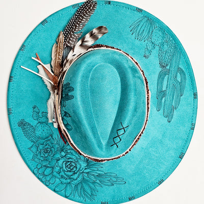 Not a Hugger || Turquoise/Teal Suede Burned Wide Brim Hat