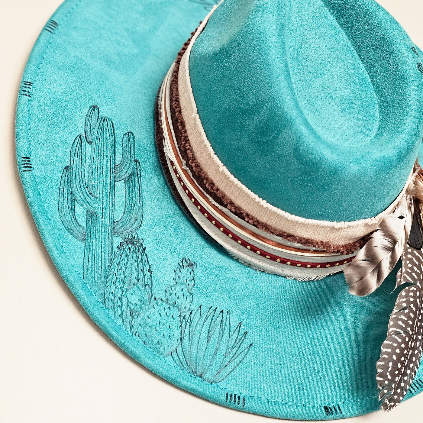 Not a Hugger || Turquoise/Teal Suede Burned Wide Brim Hat