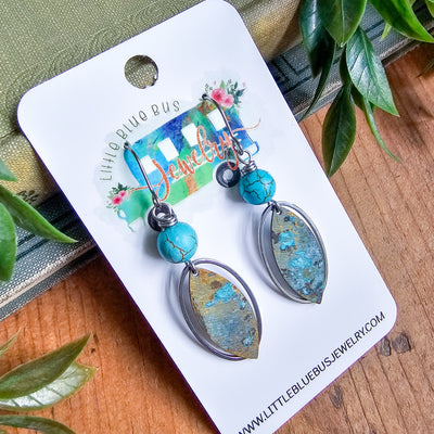 Turquoise Howlite +Mixed Metal Earrings