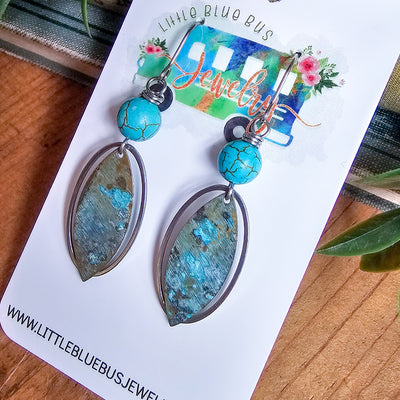 Turquoise Howlite +Mixed Metal Earrings