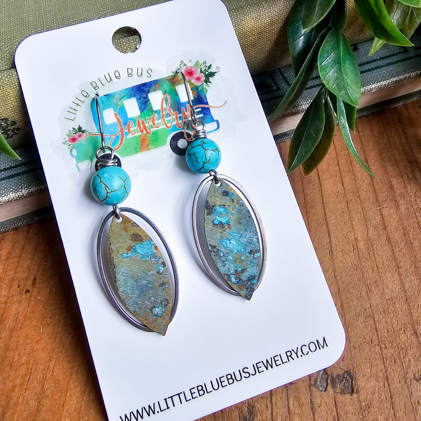 Turquoise Howlite +Mixed Metal Earrings