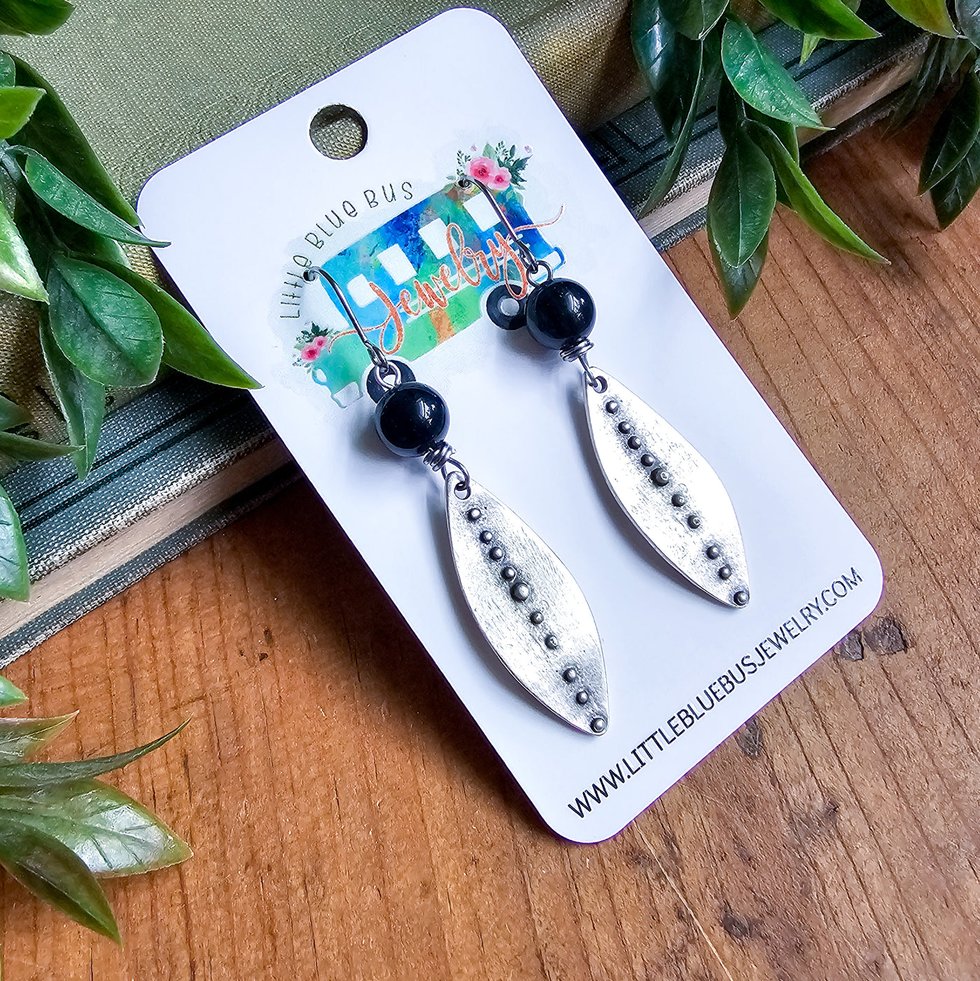 Obsidian + Antique Silver Drop Earrings