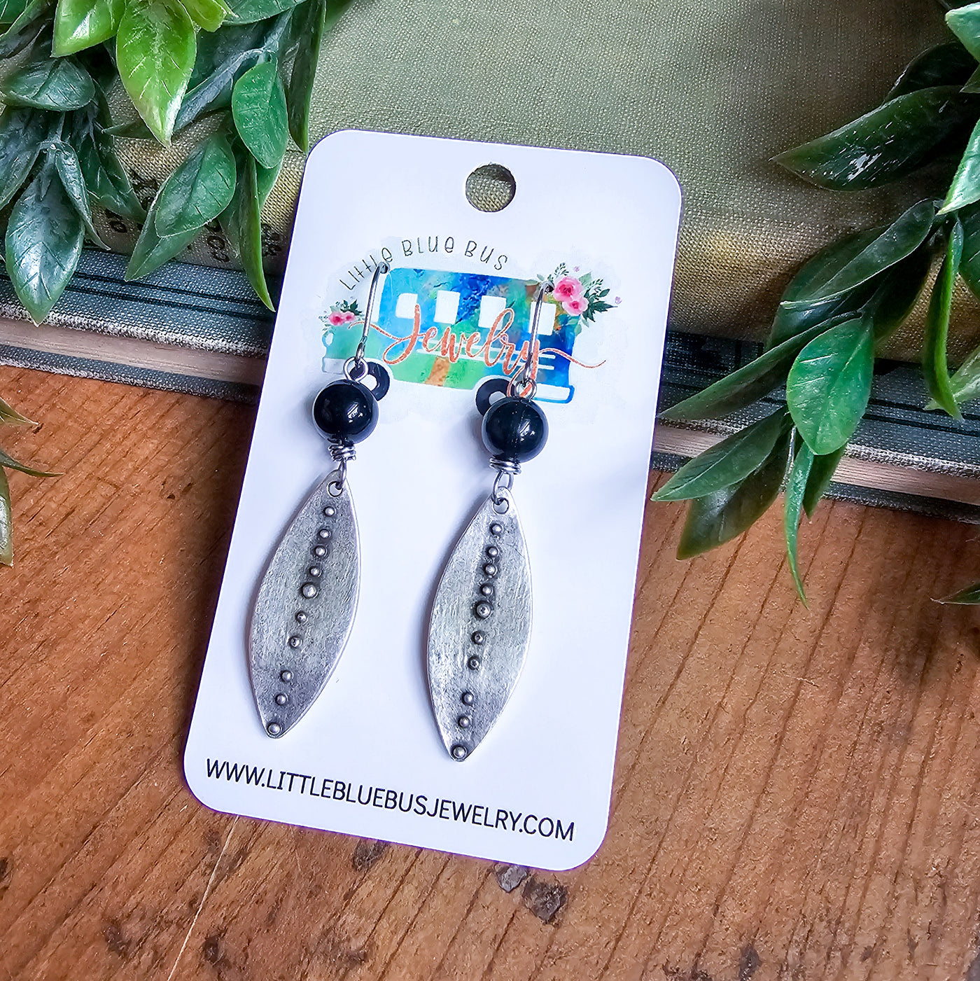 Obsidian + Antique Silver Drop Earrings