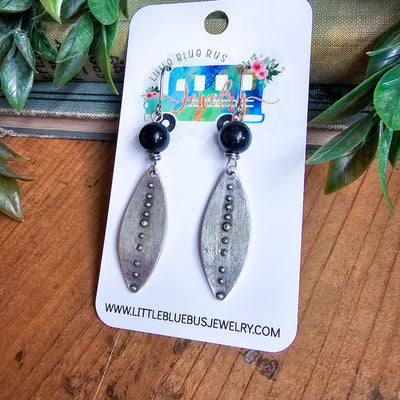 Obsidian + Antique Silver Drop Earrings