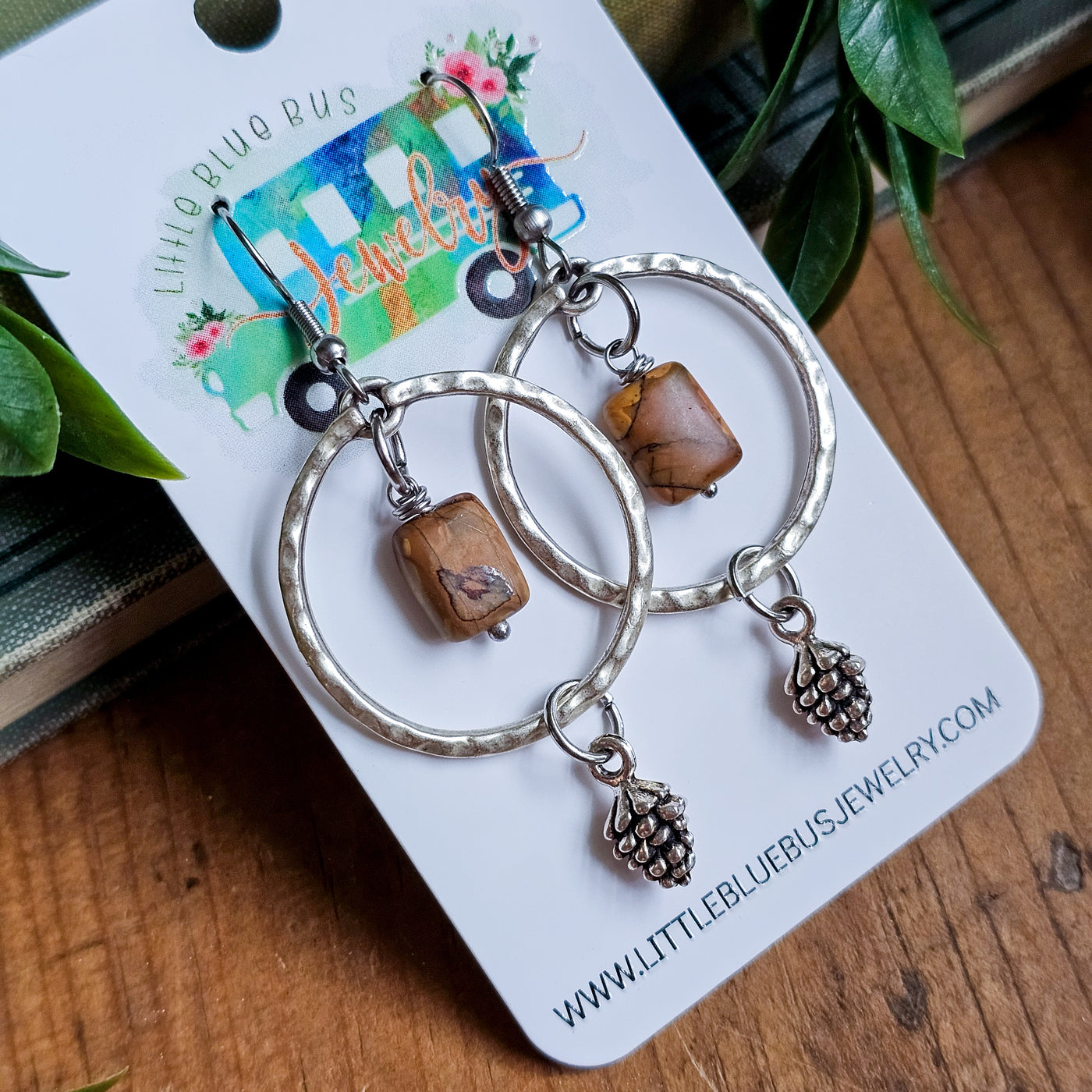 Jasper + Mini Pinecone Earrings